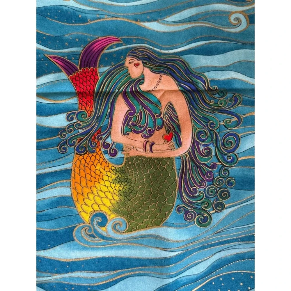 Ocean Songs by Laurel Burch Teal Mermaid Cotton Fabric 2 yards